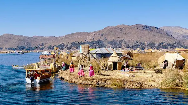 Traditional Uros floating islands on Lake Titicaca, a unique cultural heritage.