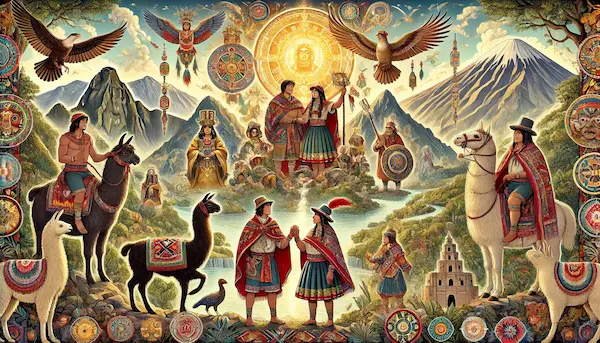 Folklore of Peru represented through Andean myths and legends in the mountains of the Andes